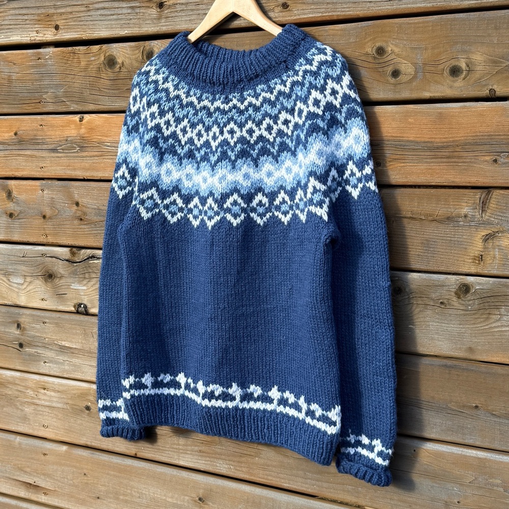 Navy and White fair isle yolk handknit Sweater - Picture 4 of 7